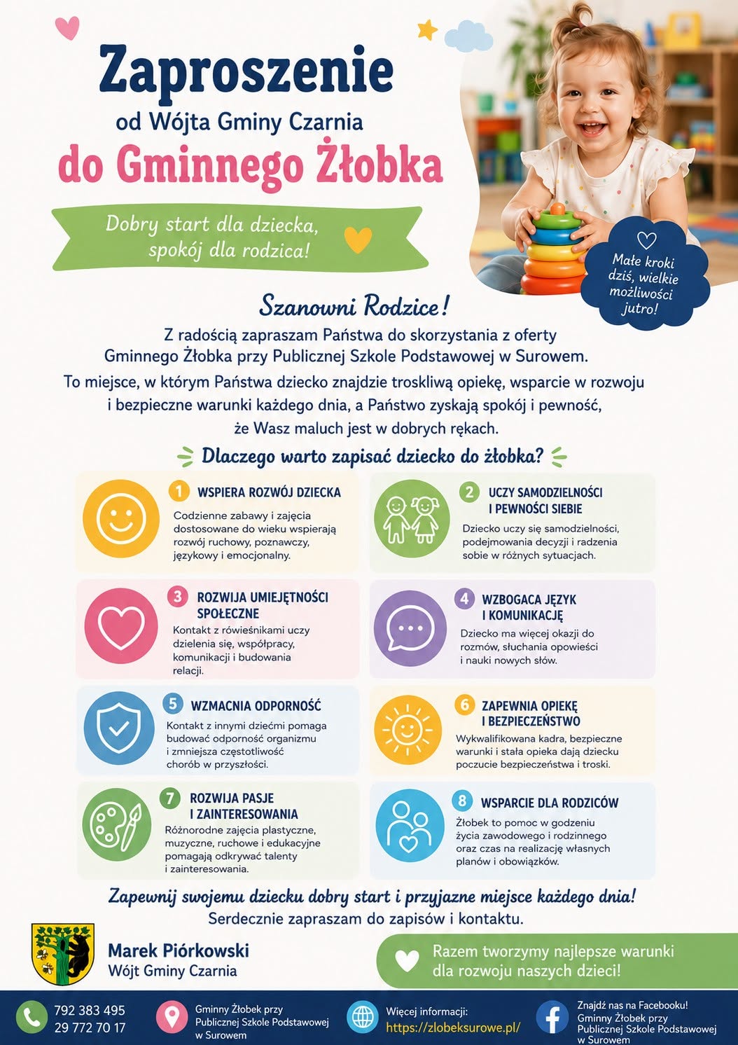 Zaproszenie od W&oacute;jta Gminy Czarnia do Gminnego Żłobka 