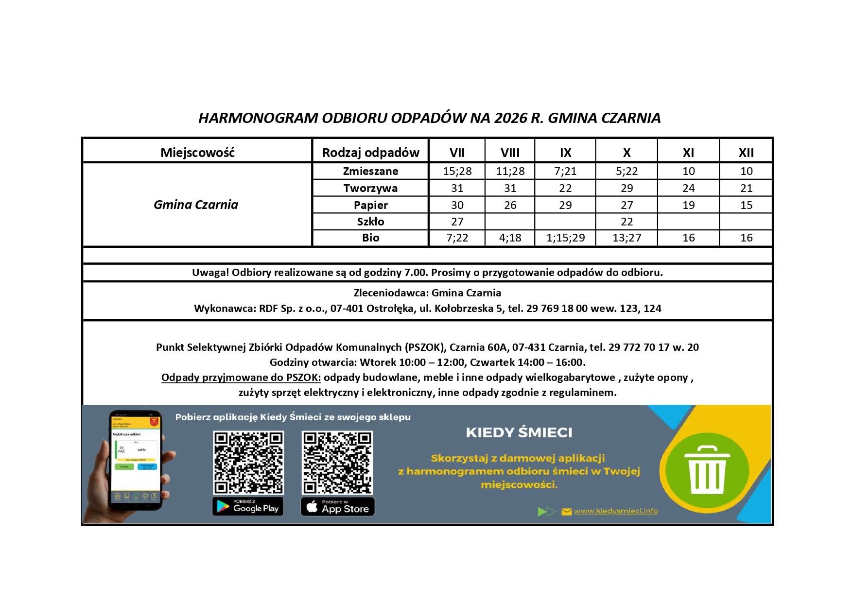 Informujemy, że&nbsp;dostępny jest nowy harmonogram odbioru odpad&oacute;w komunalnych na&nbsp;drugie p&oacute;łrocze 2026 roku.