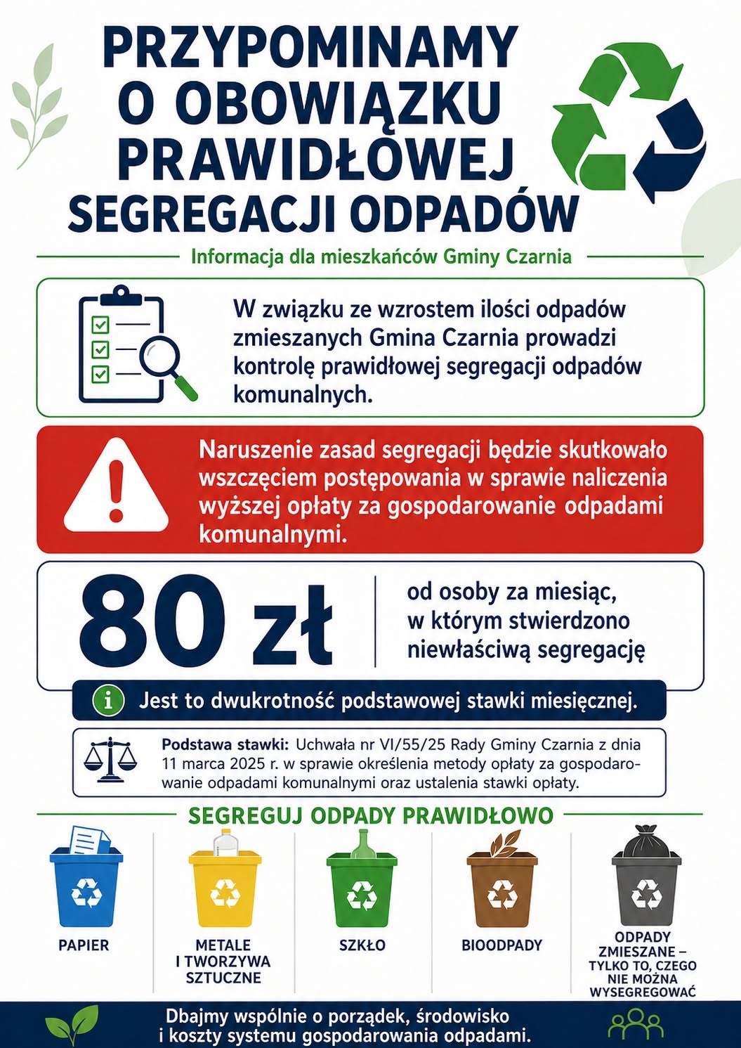 Przypomnienie o&nbsp;obowiązku prawidłowej segregacji odpad&oacute;w 