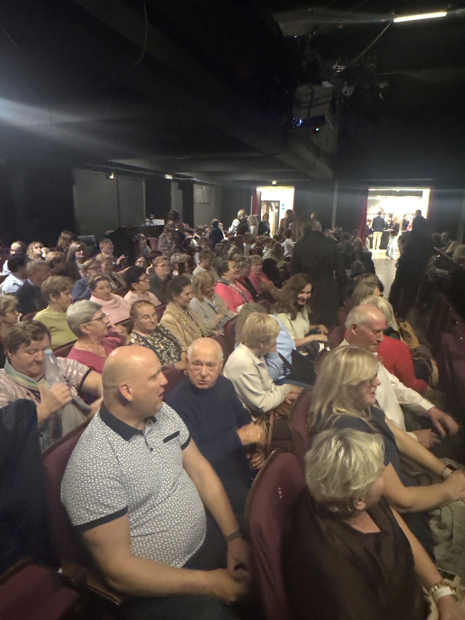 Duża grupa senior&oacute;w siedząca w&nbsp;teatrze