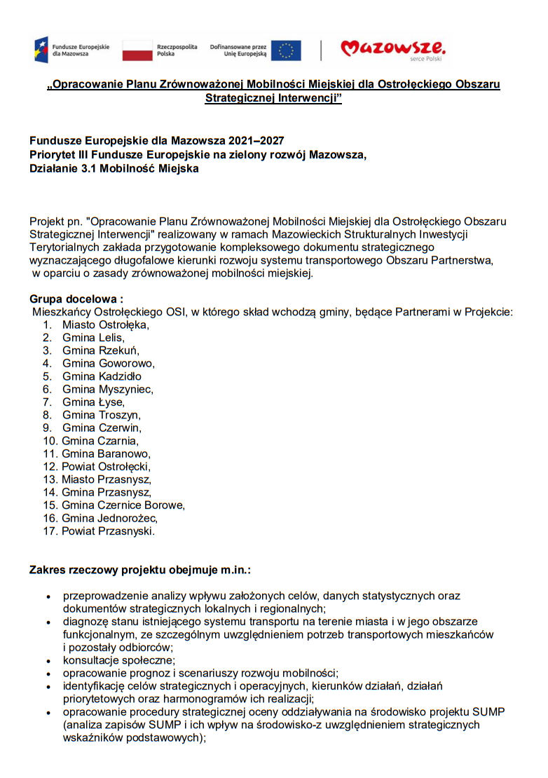 Opracowanie Planu Zr&oacute;wnoważonej Mobilności Miejskiej dla Ostrołęckiego Obszaru Strategicznej Interwencji s1