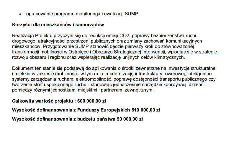 Opracowanie Planu Zr&oacute;wnoważonej Mobilności Miejskiej dla Ostrołęckiego Obszaru Strategicznej Interwencji s2