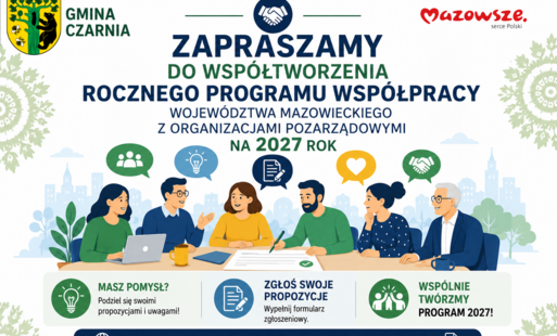 Zapraszamy    do współtworzenia Rocznego programu współpracy  Województwa Mazowieckiego z organizacjami pozarządowymi na 2027 rok
