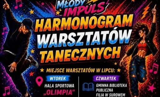 Harmonogram warsztatów tanecznych organizowanych przez Młodzerzowa Radę Gminy Czarnia