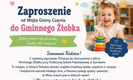 Zaproszenie od Wójta Gminy Czarnia do Gminnego Żłobka 