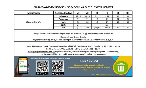 Informujemy, że dostępny jest nowy harmonogram odbioru odpadów komunalnych na drugie półrocze 2026 roku.